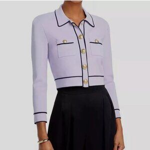 L'Agence Women's Lilac Neo Contrast Trim Cropped Cardigan Blazer Jacket Size XS